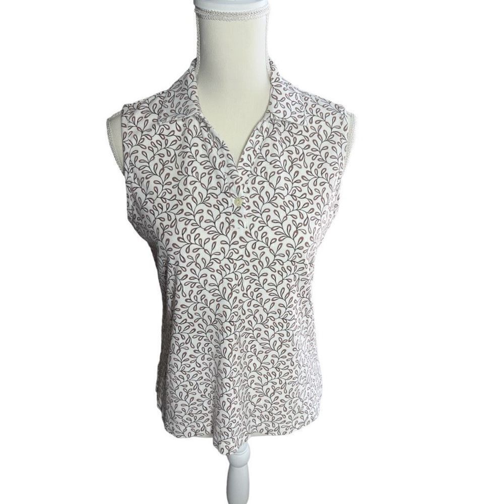 EP Pro Tour‎ Dry Women's Sleeveless Polo Shirt - White with Taupe Print - Size M